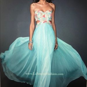 Light Mint Strapless Evening Gown 103544